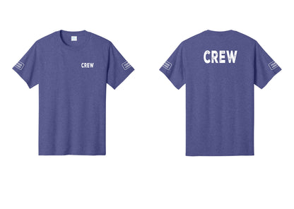 NYC Factory Custom Logo Crew T-Shirt, Rustic Lettering - Chest + Back + Your Logo Sleeves - Heather Purple