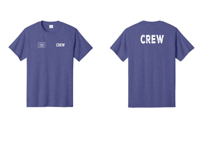 NYC Factory Custom Logo Crew T-Shirt, Rustic Lettering - CREW + Your Logo + Back - Heather Purple