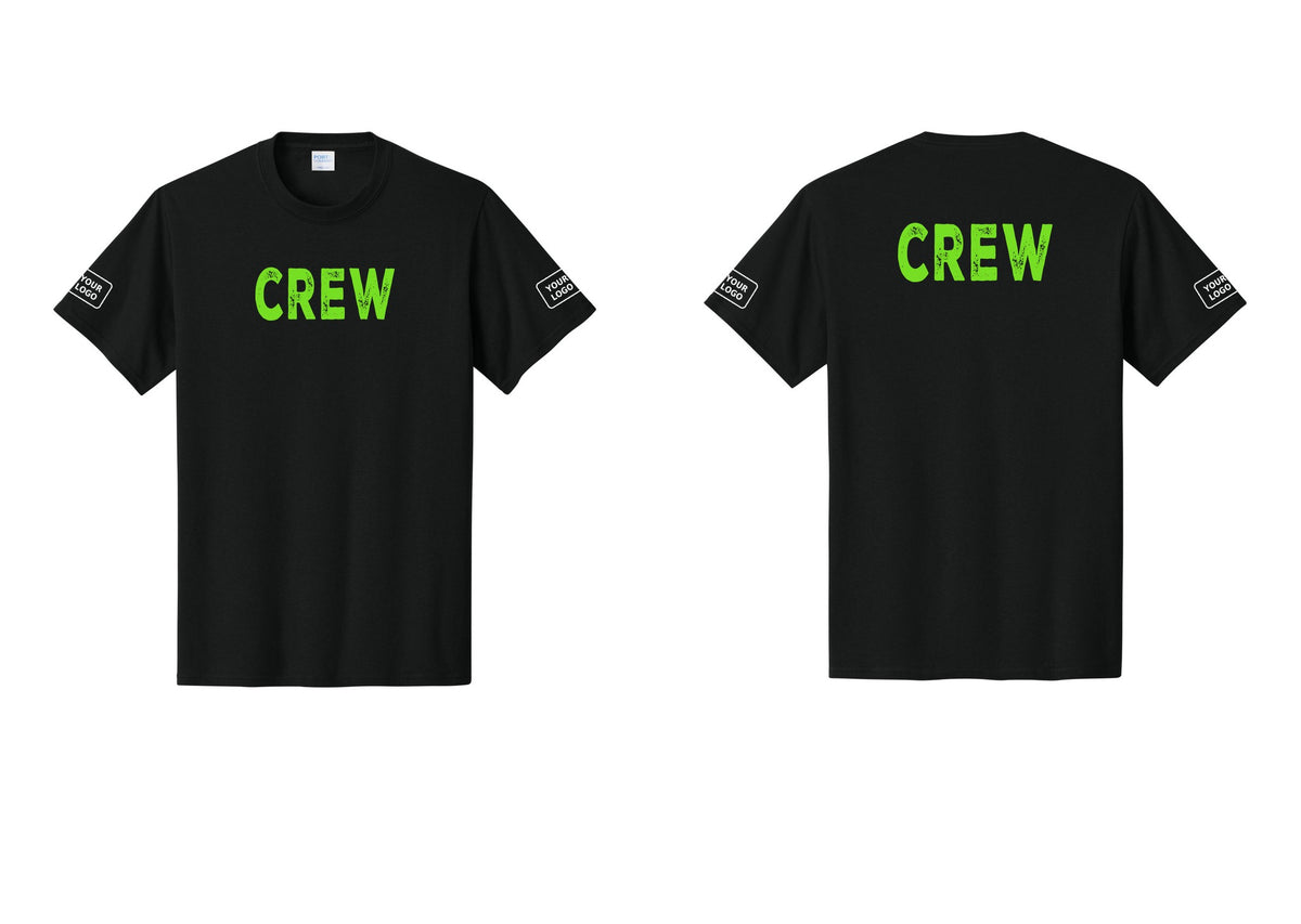 NYC Factory Custom Work Crew Uniform Tee with Your Logo (Rustic) - Front + Back + Your Logo Sleeves - Black / Neon