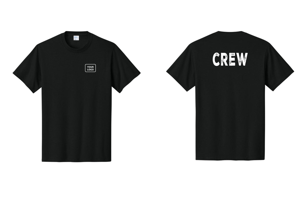 NYC Factory Custom Logo Crew T-Shirt, Rustic Lettering - Your Logo + Back - Black