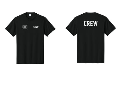 NYC Factory Custom Logo Crew T-Shirt, Rustic Lettering - CREW + Your Logo + Back - Black