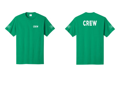 NYC Factory Custom Logo Crew T-Shirt, Rustic Lettering - Chest + Back + Your Logo Sleeves - Kelly
