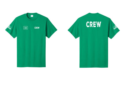 NYC Factory Custom Work Crew Uniform Tee with Your Logo (Rustic) - CREW + Your Logo + Back + US Flag Sleeve - Kelly
