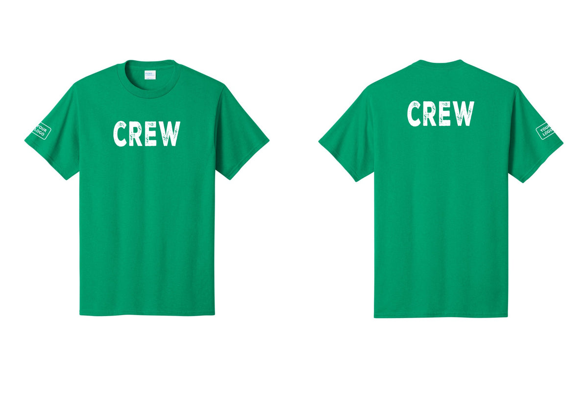 NYC Factory Custom Logo Crew T-Shirt, Rustic Lettering - Front + Back + Your Logo Sleeve - Kelly