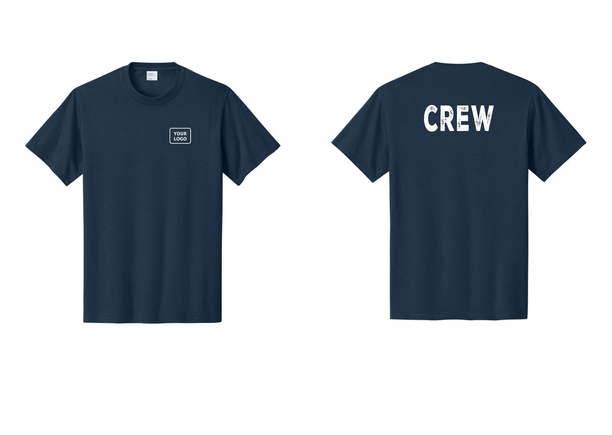 NYC Factory Custom Logo Crew T-Shirt, Rustic Lettering - Your Logo + Back - Navy