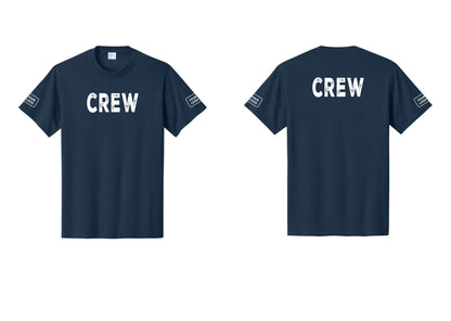 NYC Factory Custom Logo Crew T-Shirt, Rustic Lettering - Front + Back + Your Logo Sleeves - Navy