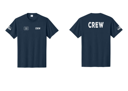 NYC Factory Custom Work Crew Uniform Tee with Your Logo (Rustic) - CREW + Your Logo + Back + US Flag Sleeve - Navy