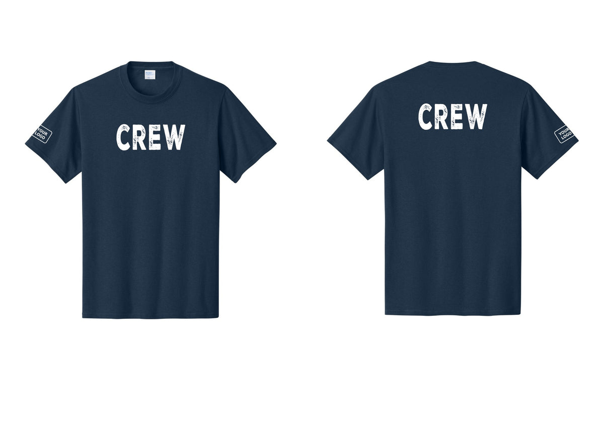 NYC Factory Custom Logo Crew T-Shirt, Rustic Lettering - Front + Back + Your Logo Sleeve - Navy