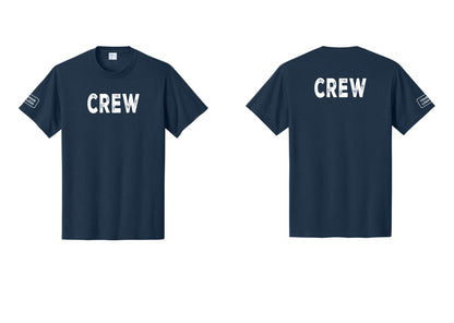 NYC Factory Custom Logo Crew T-Shirt, Rustic Lettering - Front + Back + Your Logo Sleeve - Navy