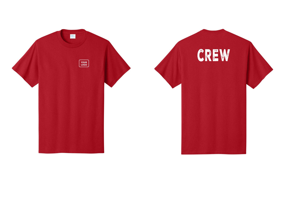 NYC Factory Custom Logo Crew T-Shirt, Rustic Lettering - Your Logo + Back - Red