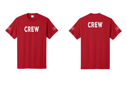 NYC Factory Custom Logo Crew T-Shirt, Rustic Lettering - Front + Back + Your Logo Sleeves - Red