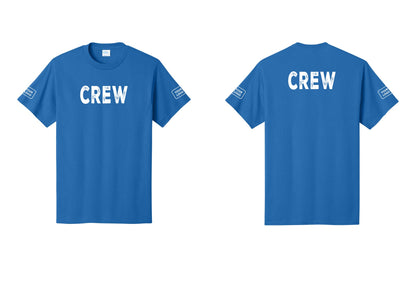 NYC Factory Custom Logo Crew T-Shirt, Rustic Lettering - Front + Back + Your Logo Sleeves - Royal