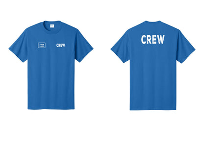NYC Factory Custom Logo Crew T-Shirt, Rustic Lettering - CREW + Your Logo + Back - Royal