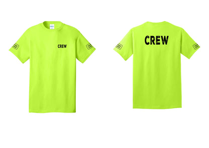 NYC Factory Custom Logo Crew T-Shirt, Rustic Lettering - Chest + Back + Your Logo Sleeves - Safety Green