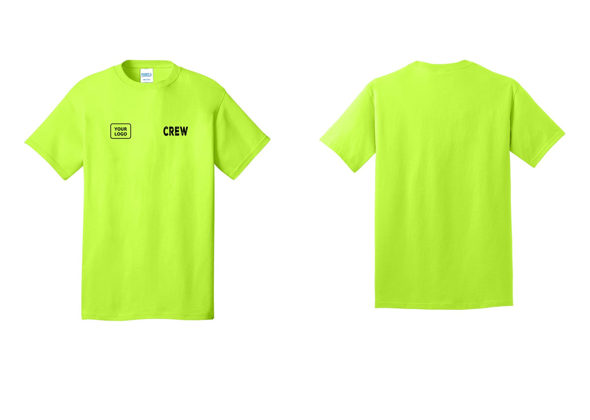 NYC Factory Custom Logo Crew T-Shirt, Rustic Lettering - CREW + Your Logo - Safety Green