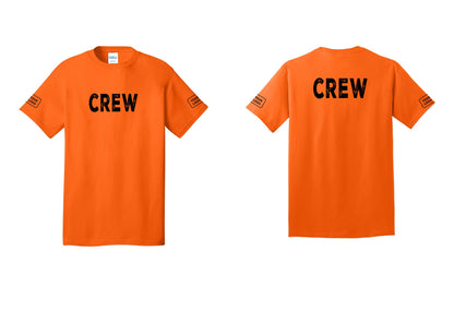 NYC Factory Custom Work Crew Uniform Tee with Your Logo (Rustic) - Front + Back + Your Logo Sleeves - Safety Orange