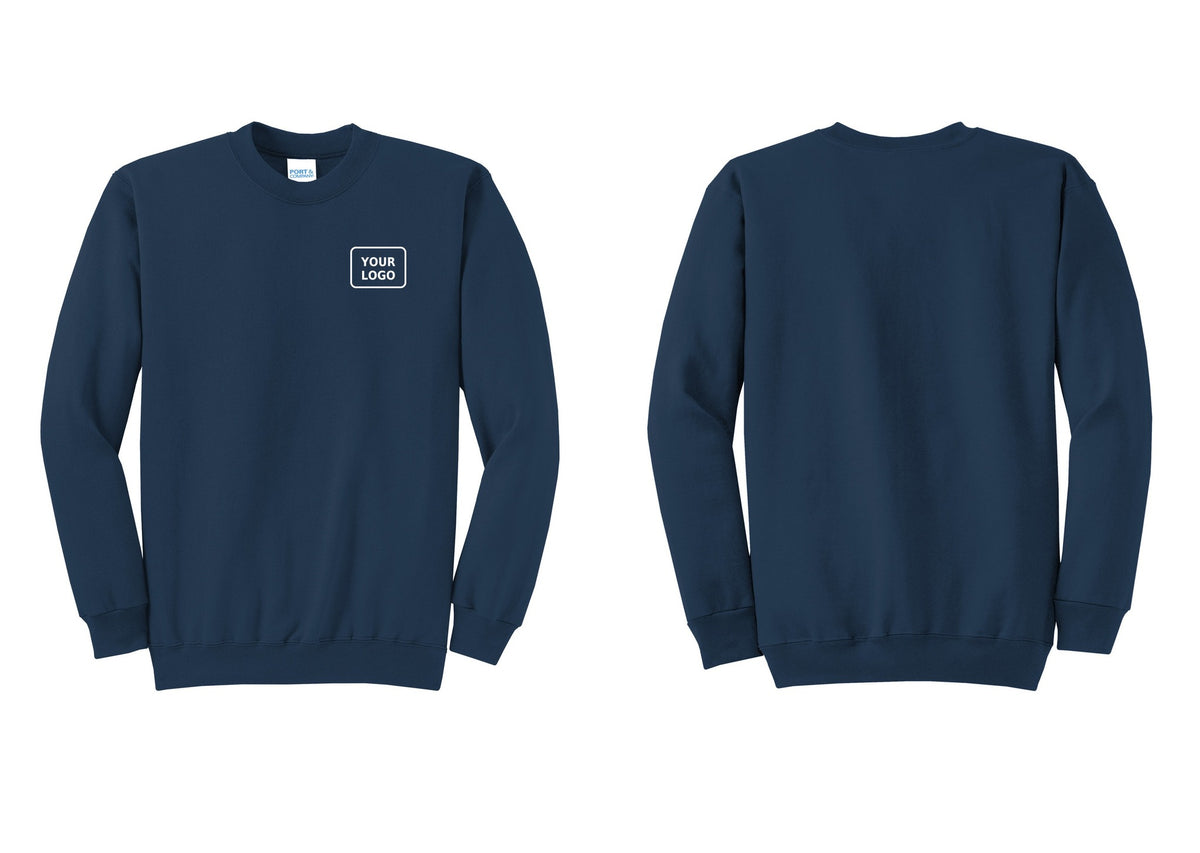 NYC Factory Custom Work Crew Uniform Cotton Fleece Crewneck Sweatshirt with Your Logo (Rustic) - Your Logo Only - Navy