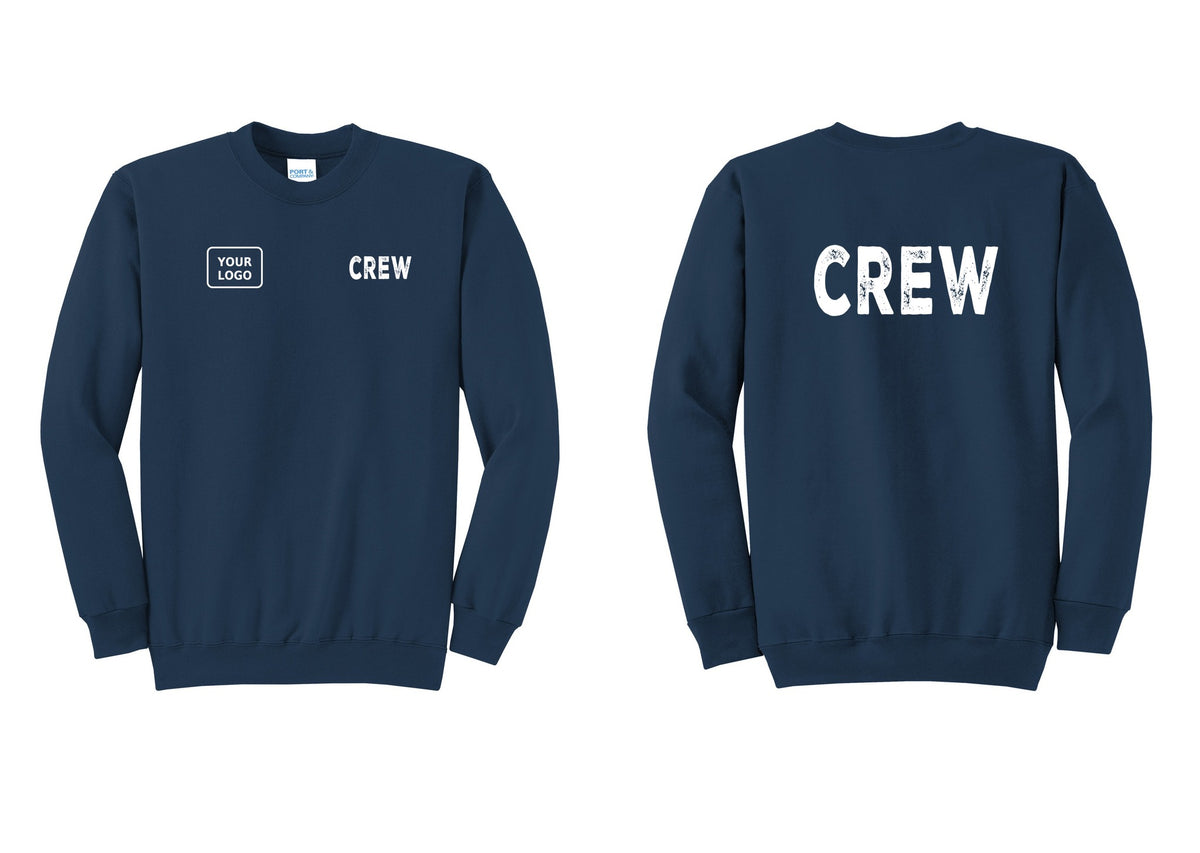 NYC Factory Custom Work Crew Uniform Cotton Fleece Crewneck Sweatshirt with Your Logo (Rustic) - CREW + Your Logo + Back - Navy