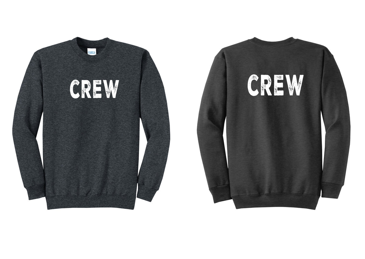 NYC Factory Crew Cotton Fleece Crewneck Sweatshirt for Event Staff & Production Teams (Rustic) - Front + Back - Dark Heather Grey