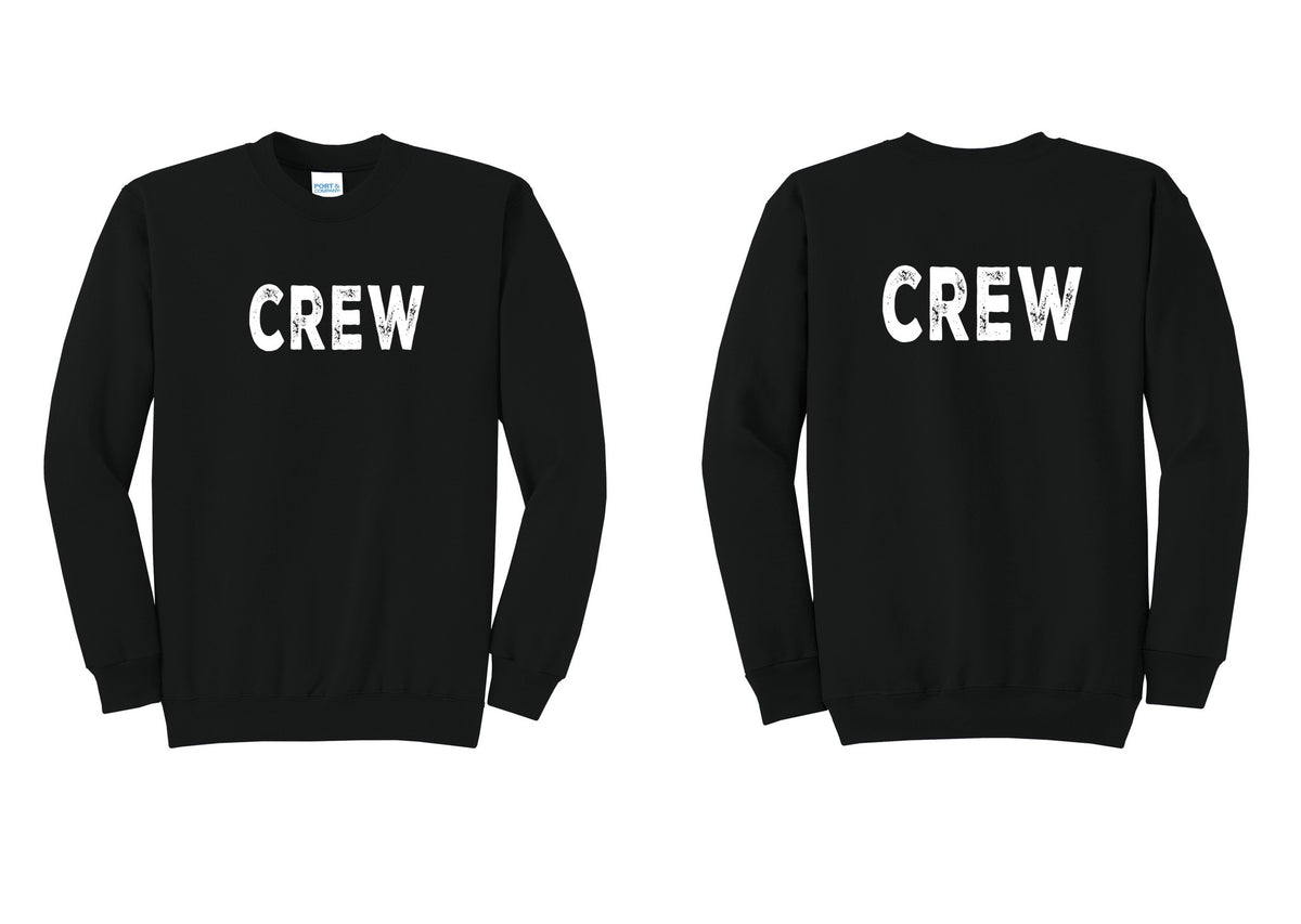 NYC Factory Crew Cotton Fleece Crewneck Sweatshirt for Event Staff & Production Teams (Rustic) - Front + Back - Black