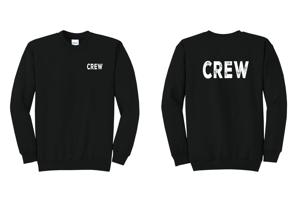 NYC Factory Crew Cotton Fleece Crewneck Sweatshirt for Event Staff & Production Teams (Rustic) - Chest + Back - Black