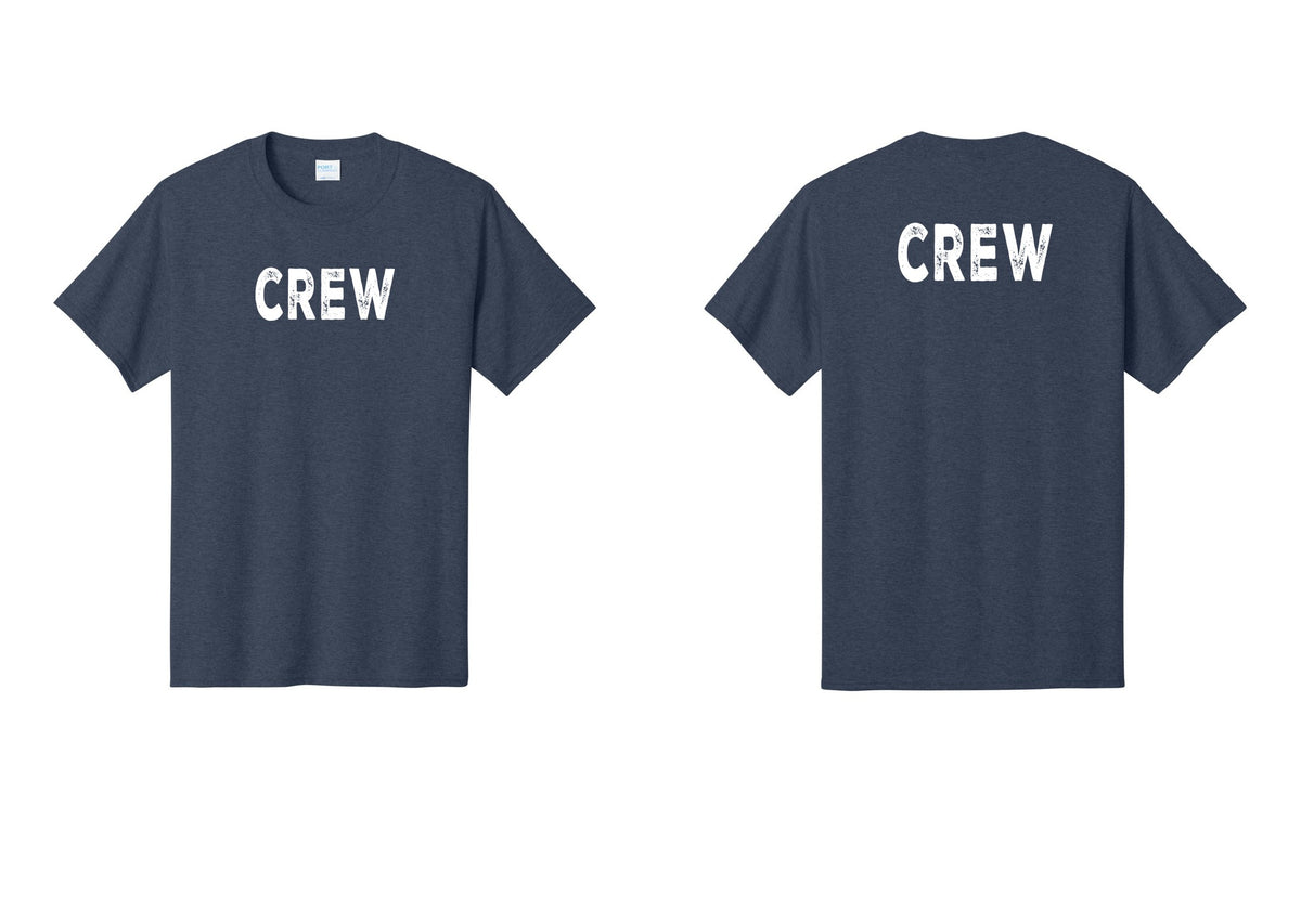 NYC Factory Crew T-Shirt for Event Staff & Production Teams (Rustic) - Front + Back - Heather Navy