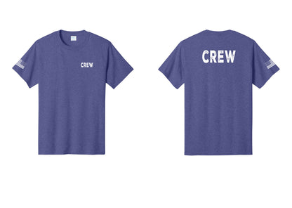 NYC Factory Crew T-Shirt, Rustic Lettering - Chest + Back + US Flag Sleeve - Heather Purple