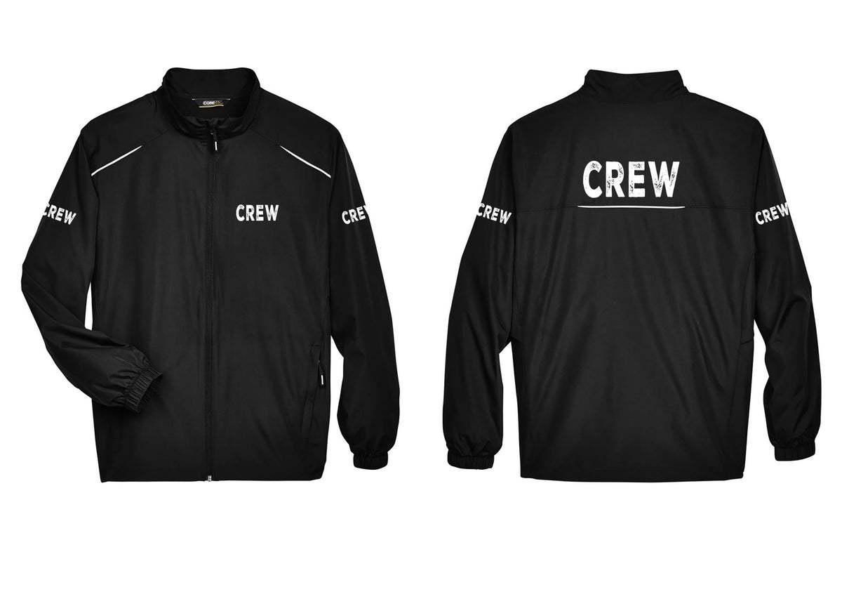 NYC Factory Crew Reflective Lightweight Jacket for Event Staff & Production Teams (Rustic) - Chest + Back + Crew Sleeves - Black