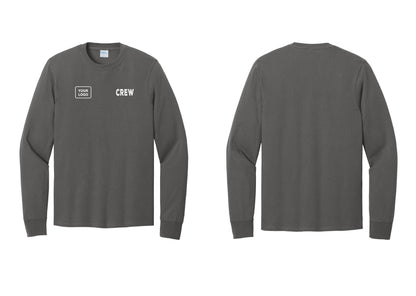 NYC Factory Custom Work Crew Uniform Cotton Long Sleeve Tee with Your Logo (Rustic) - CREW + Your Logo - Charcoal