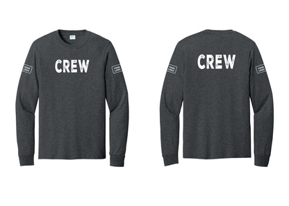 NYC Factory Custom Work Crew Uniform Cotton Long Sleeve Tee with Your Logo (Rustic) - Front + Back + Your Logo Sleeves - Dark Heather Grey