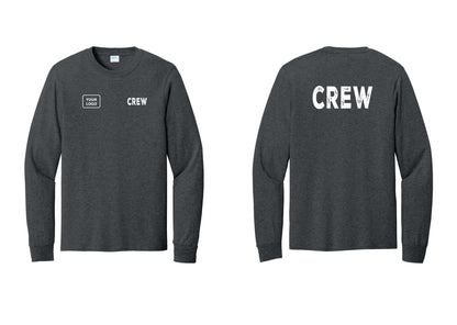 NYC Factory Custom Work Crew Uniform Cotton Long Sleeve Tee with Your Logo (Rustic) - CREW + Your Logo + Back - Dark Heather Grey