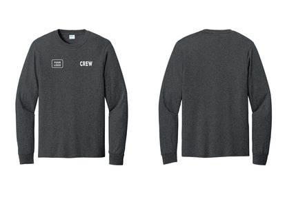 NYC Factory Custom Work Crew Uniform Cotton Long Sleeve Tee with Your Logo (Rustic) - CREW + Your Logo - Dark Heather Grey