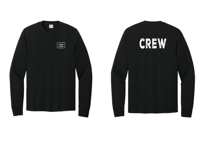 NYC Factory Custom Work Crew Uniform Cotton Long Sleeve Tee with Your Logo (Rustic) - Your Logo + Back - Black