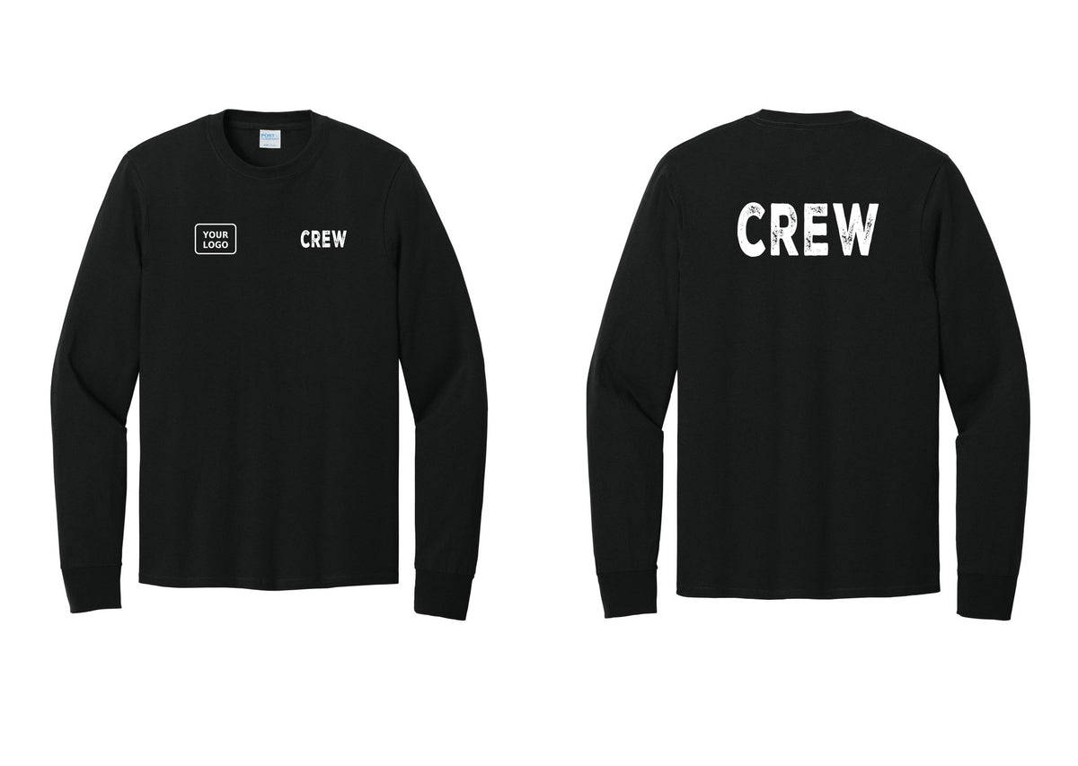 NYC Factory Custom Work Crew Uniform Cotton Long Sleeve Tee with Your Logo (Rustic) - CREW + Your Logo + Back - Black