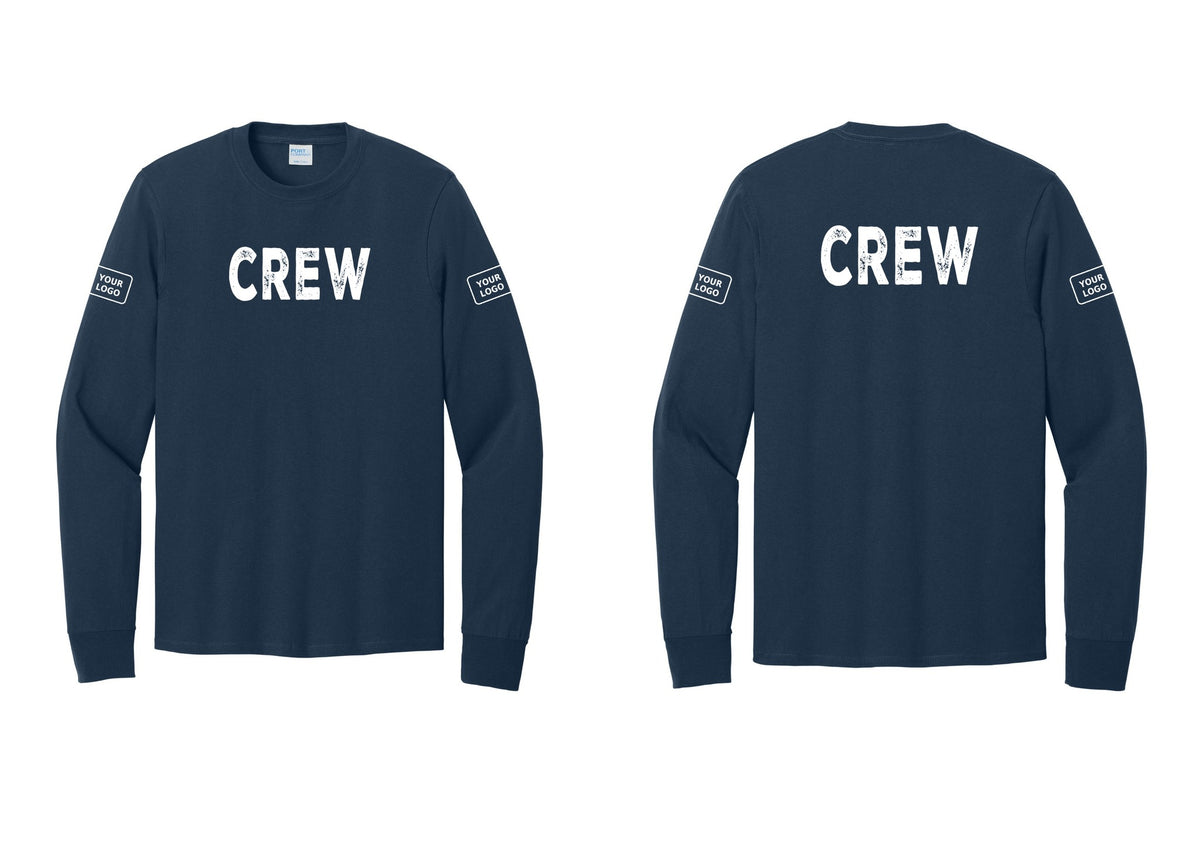 NYC Factory Custom Work Crew Uniform Cotton Long Sleeve Tee with Your Logo (Rustic) - Front + Back + Your Logo Sleeves - Navy