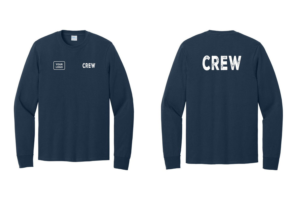 NYC Factory Custom Work Crew Uniform Cotton Long Sleeve Tee with Your Logo (Rustic) - CREW + Your Logo + Back - Navy