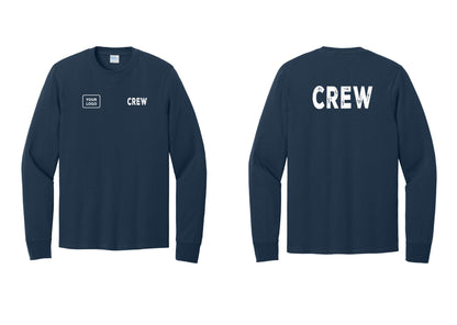 NYC Factory Custom Work Crew Uniform Cotton Long Sleeve Tee with Your Logo (Rustic) - CREW + Your Logo + Back - Navy