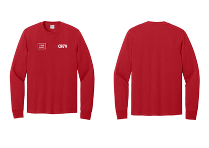 NYC Factory Custom Work Crew Uniform Cotton Long Sleeve Tee with Your Logo (Rustic) - CREW + Your Logo - Red