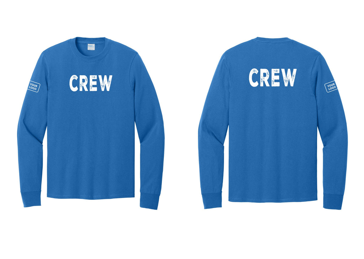 NYC Factory Custom Work Crew Uniform Cotton Long Sleeve Tee with Your Logo (Rustic) - Front + Back + Your Logo Sleeve - Royal