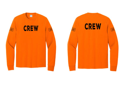 NYC Factory Custom Work Crew Uniform Cotton Long Sleeve Tee with Your Logo (Rustic) - Front + Back + Your Logo Sleeves - Safety Orange