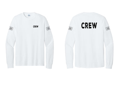 NYC Factory Custom Work Crew Uniform Cotton Long Sleeve Tee with Your Logo (Rustic) - Chest + Back + Your Logo Sleeves - White