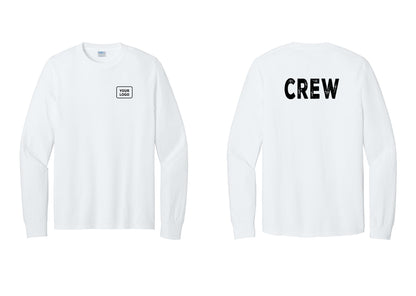 NYC Factory Custom Work Crew Uniform Cotton Long Sleeve Tee with Your Logo (Rustic) - Your Logo + Back - White
