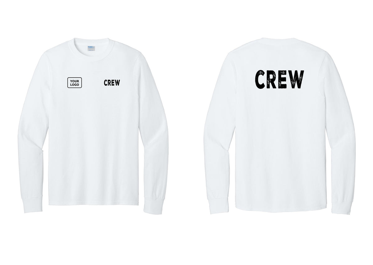 NYC Factory Custom Work Crew Uniform Cotton Long Sleeve Tee with Your Logo (Rustic) - CREW + Your Logo + Back - White