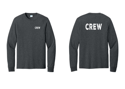 NYC Factory Crew Cotton Long Sleeve T-Shirt for Event Staff & Production Teams (Rustic) - Chest + Back - Dark Heather Grey