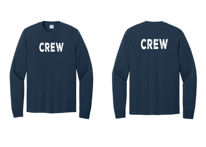 NYC Factory Crew Cotton Long Sleeve T-Shirt for Event Staff & Production Teams (Rustic) - Front + Back - Navy