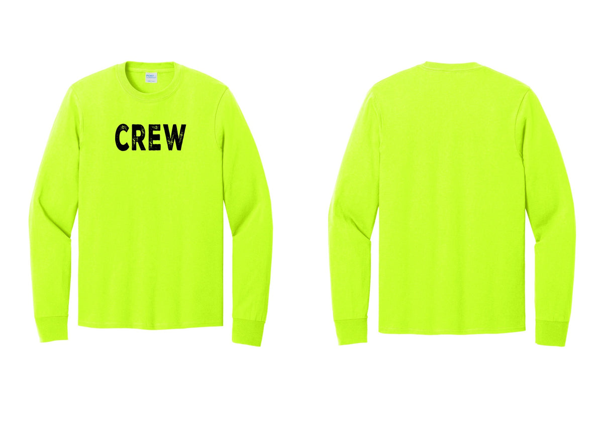 NYC Factory Crew Cotton Long Sleeve T-Shirt for Event Staff & Production Teams (Rustic) - Front Only - Safety Green