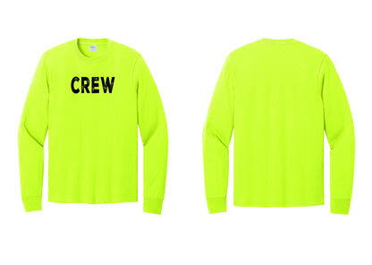 NYC Factory Crew Cotton Long Sleeve T-Shirt for Event Staff & Production Teams (Rustic) - Front Only - Safety Green
