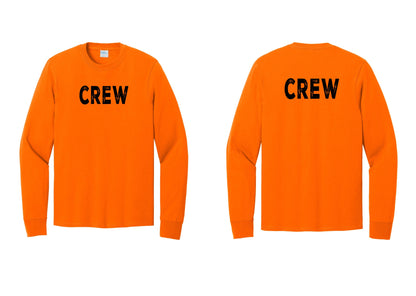 NYC Factory Crew Cotton Long Sleeve T-Shirt for Event Staff & Production Teams (Rustic) - Front + Back - Safety Orange