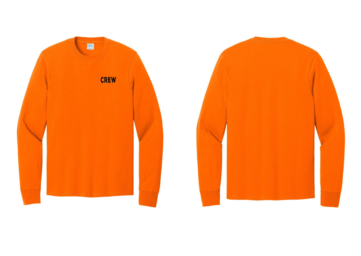 NYC Factory Crew Cotton Long Sleeve T-Shirt for Event Staff & Production Teams (Rustic) - Chest Only - Safety Orange