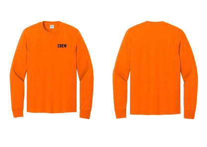 NYC Factory Crew Cotton Long Sleeve T-Shirt for Event Staff & Production Teams (Rustic) - Chest Only - Safety Orange